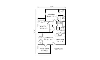 The Ashley - 2 bedroom floorplan layout with 2 bath and 1092 square feet